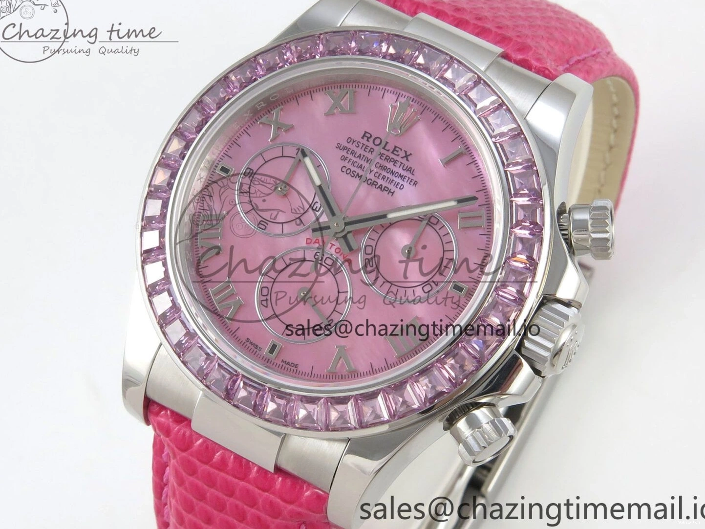 MPF Pink Daytona Bezel Dial Leather on Diamonds Modded 40mm SA4801 Custom Strap Pink 0513
